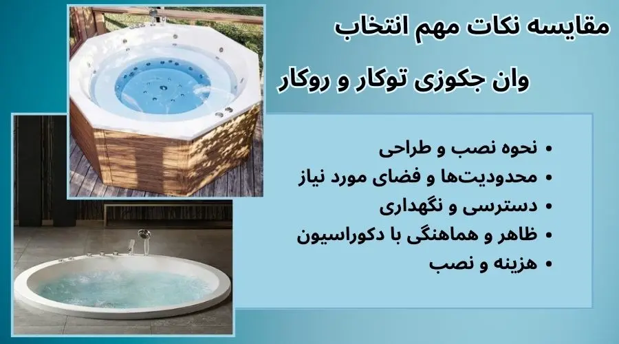 مقایسه نکات مهم انتخاب وان جکوزی توکار و روکار 